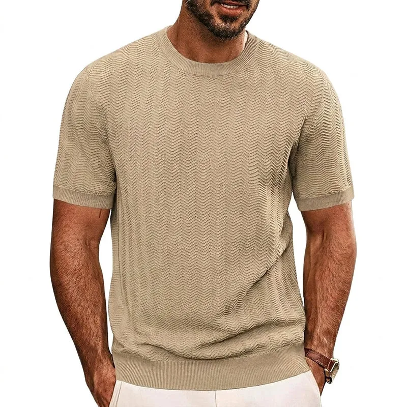 Herren Strick-T-Shirt mit Chevron-Struktur und Rundhalsausschnitt