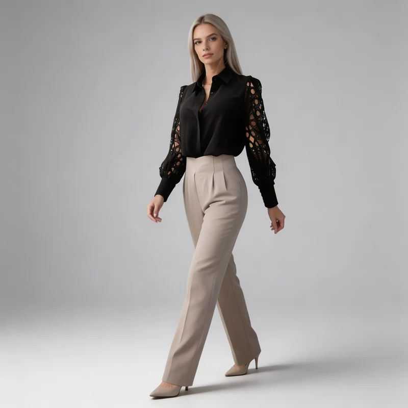 Damen-Bluse mit Cut-out-Ärmeln und Umlegekragen