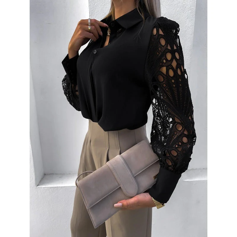 Damen-Bluse mit Cut-out-Ärmeln und Umlegekragen