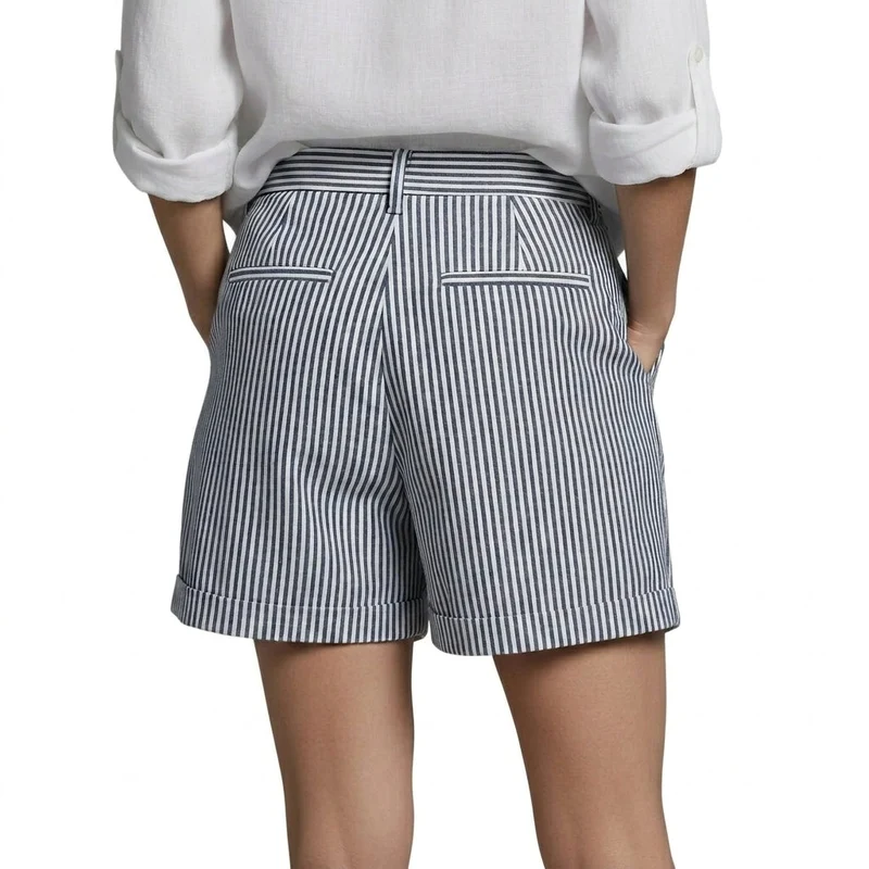 Damen Shorts mit vertikalen Streifen und hoher Taille und umgeschlagenem Saum und Gürtelschlaufen