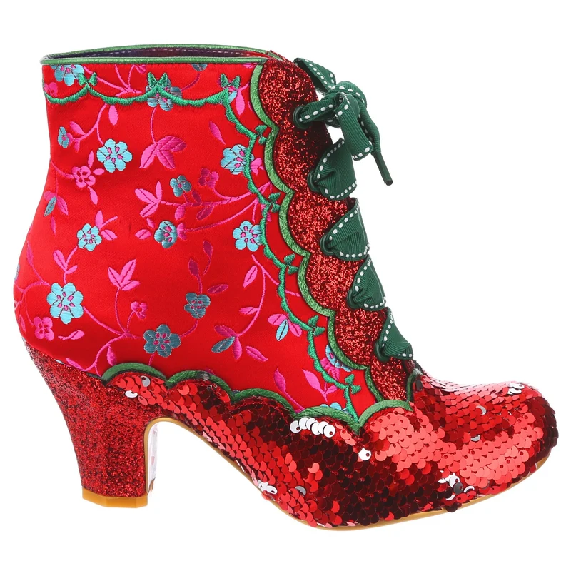 Irregular Choice Damen-Stiefelette „Chinese Whispers“ mit Absatz – Rot