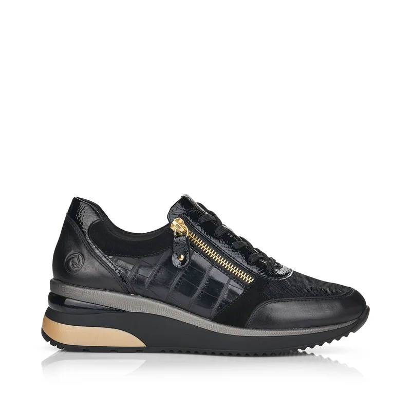 Remonte Modische Damen-Sneaker – Schwarz / Gold