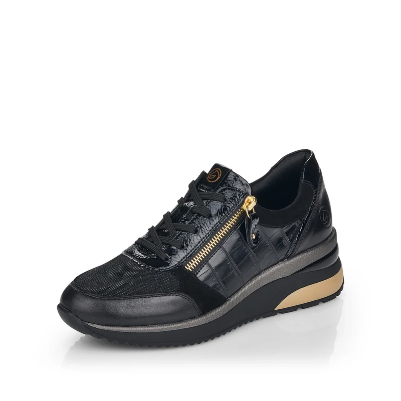 Remonte Modische Damen-Sneaker – Schwarz / Gold