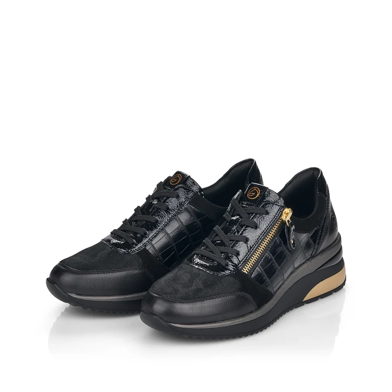 Remonte Modische Damen-Sneaker – Schwarz / Gold