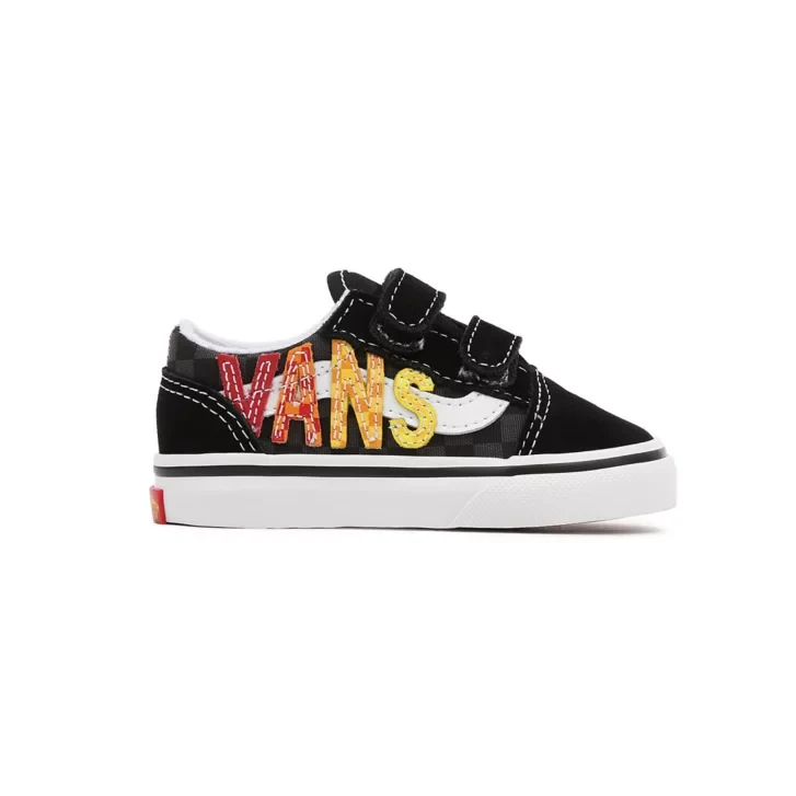 VANS Flame Logo Repeat Old Skool Klettverschluss-Trainer für Kleinkinder – Schwarz