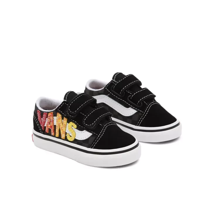 VANS Flame Logo Repeat Old Skool Klettverschluss-Trainer für Kleinkinder – Schwarz