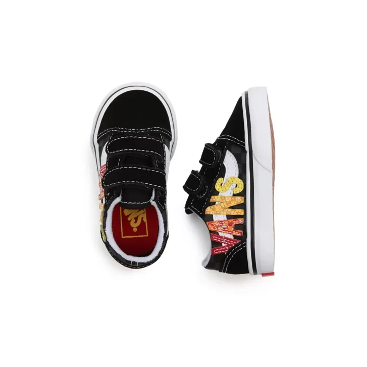 VANS Flame Logo Repeat Old Skool Klettverschluss-Trainer für Kleinkinder – Schwarz