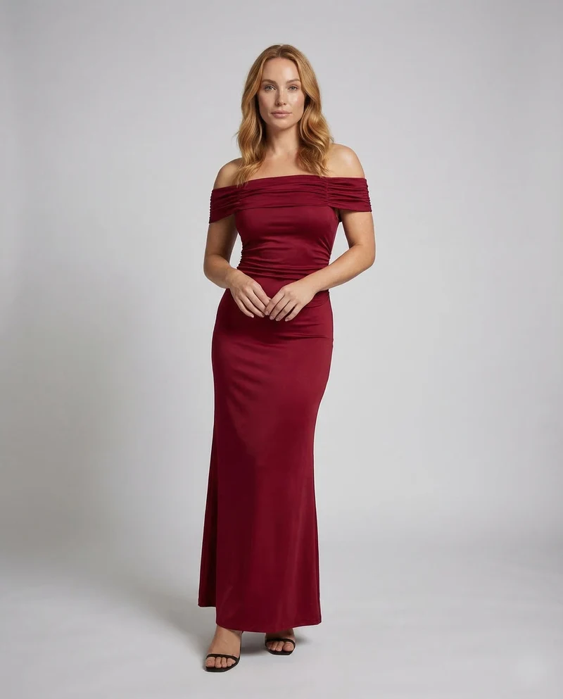 Damen Schulterfreies Maxikleid mit gerafftem Oberteil