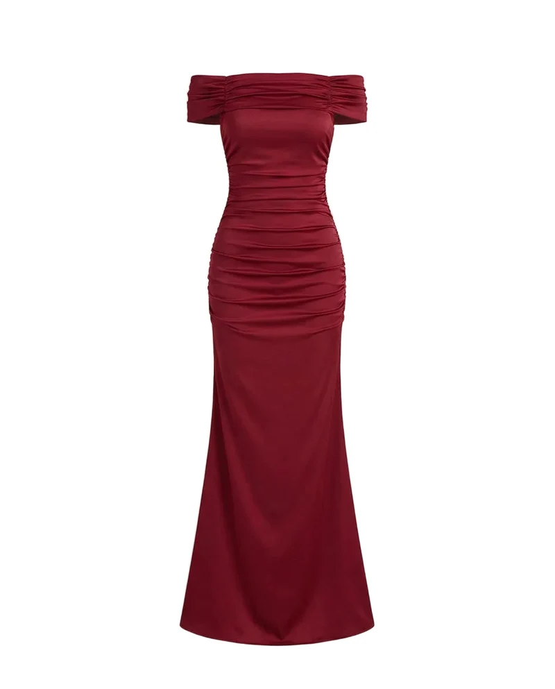 Damen Schulterfreies Maxikleid mit gerafftem Oberteil
