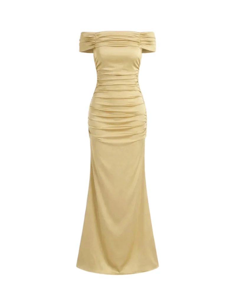 Damen Schulterfreies Maxikleid mit gerafftem Oberteil