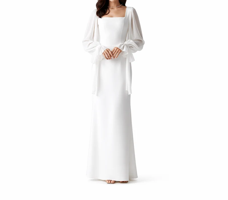 Damen Maxikleid mit eckigem Ausschnitt und langen Ärmeln