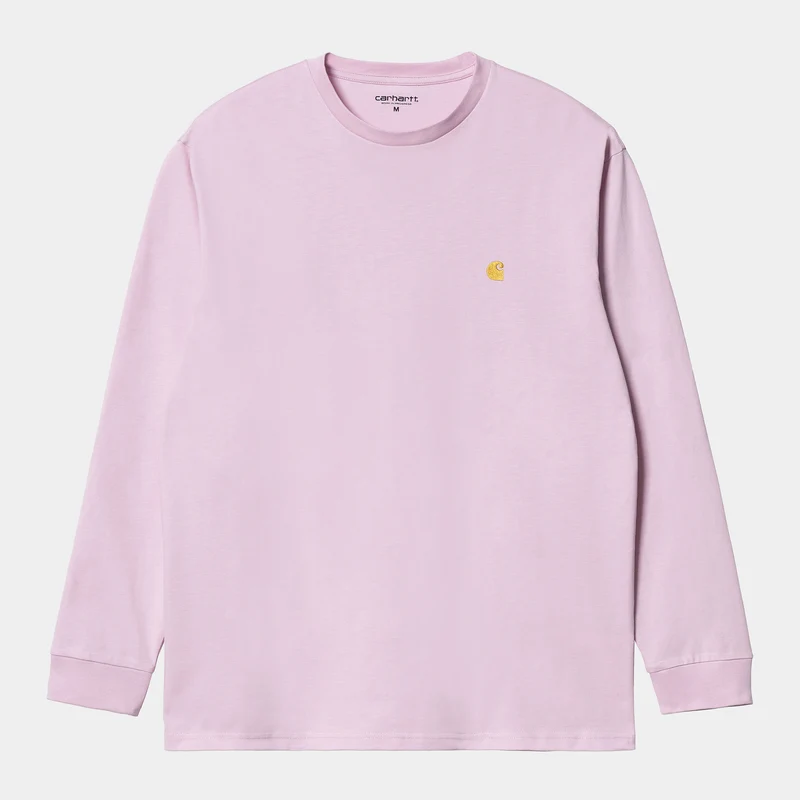 Carhartt WIP Herren Chase Langarm-T-Shirt – Pale Quartz / Gold
