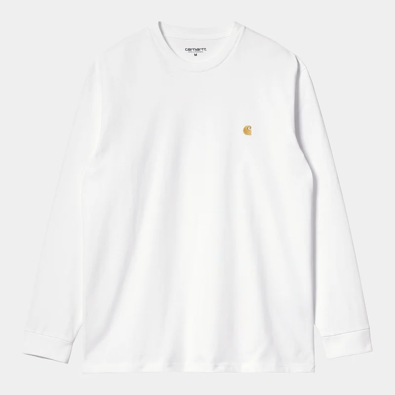 Carhartt WIP Herren Chase Langarm-T-Shirt – Weiß / Gold