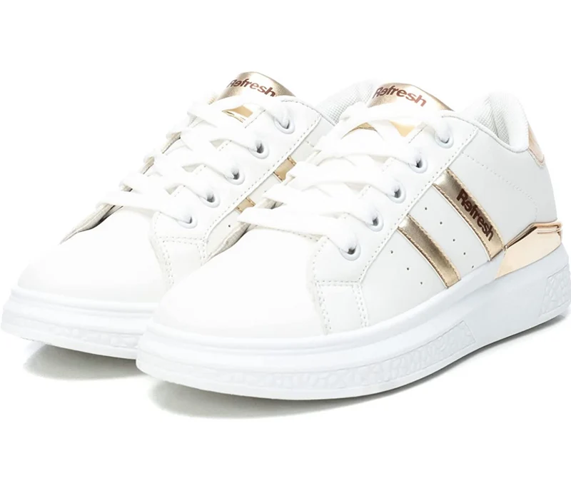 Refresh Modische Damen-Sneaker – Weiß / Gold