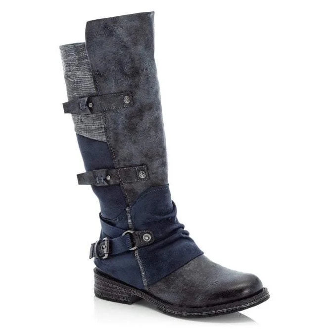 Rieker Knielanger Damenstiefel - Blau / Grau