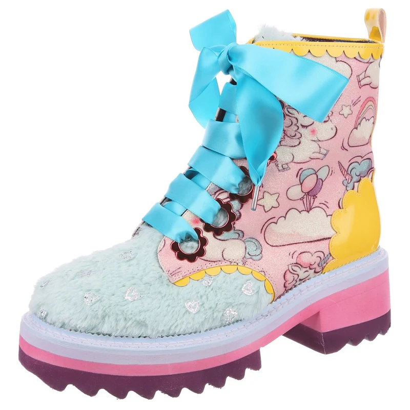 Irregular Choice Damen Morning Stroll Boots - Rosa / Mint
