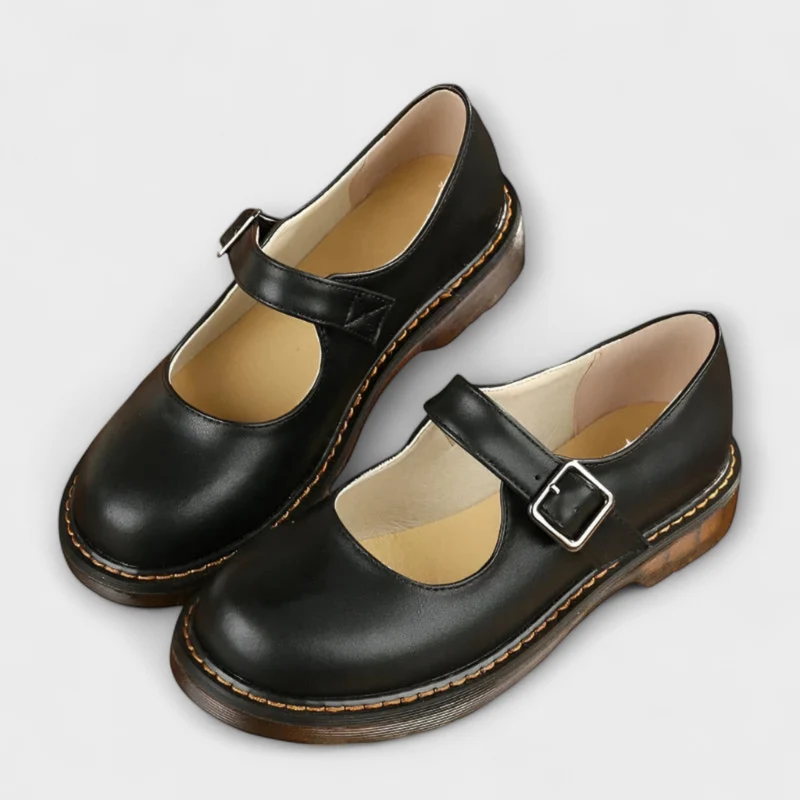 Damen-Mary-Jane-Halbschuhe mit Schnallenriemen und Kontrastnähten