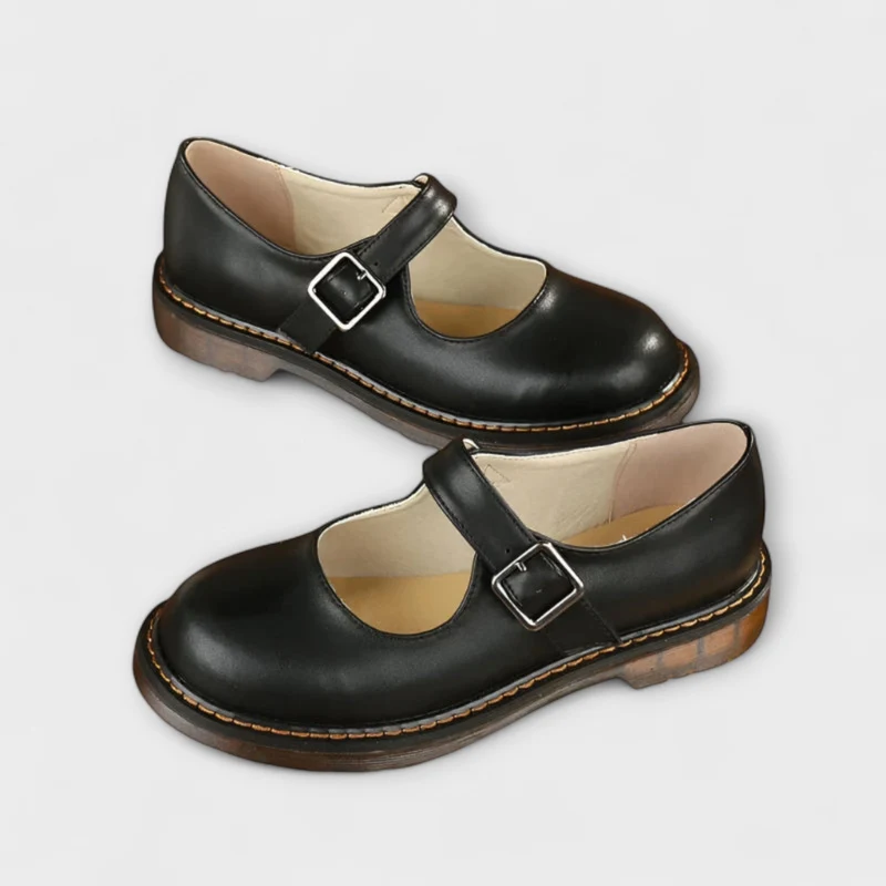 Damen-Mary-Jane-Halbschuhe mit Schnallenriemen und Kontrastnähten