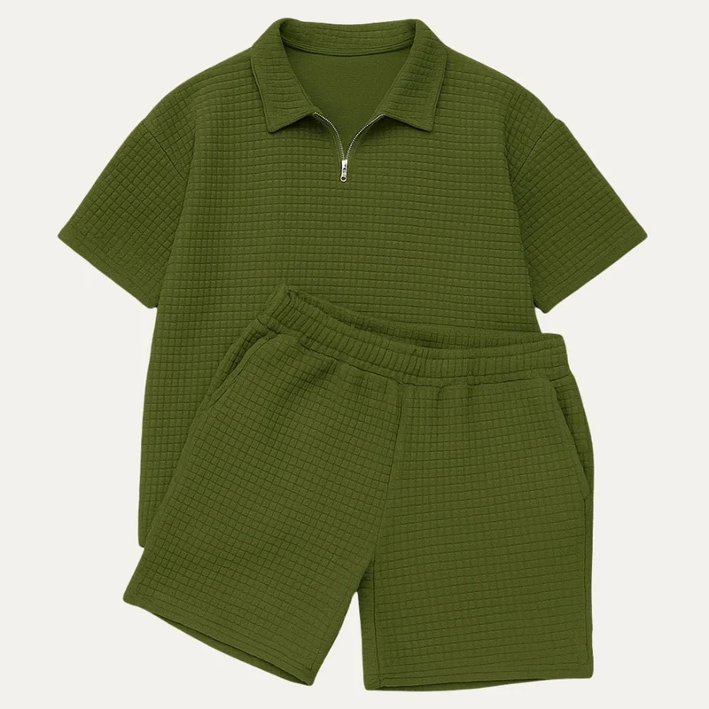 Herren-Set aus Poloshirt mit Viertelreißverschluss und Shorts mit Gitterstruktur