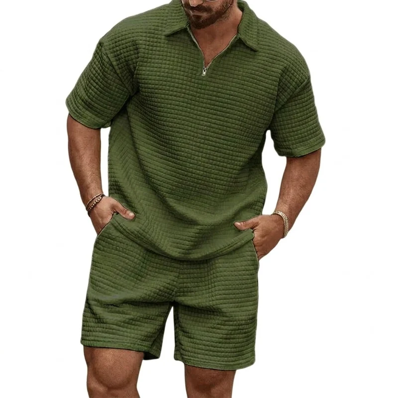 Herren-Set aus Poloshirt mit Viertelreißverschluss und Shorts mit Gitterstruktur