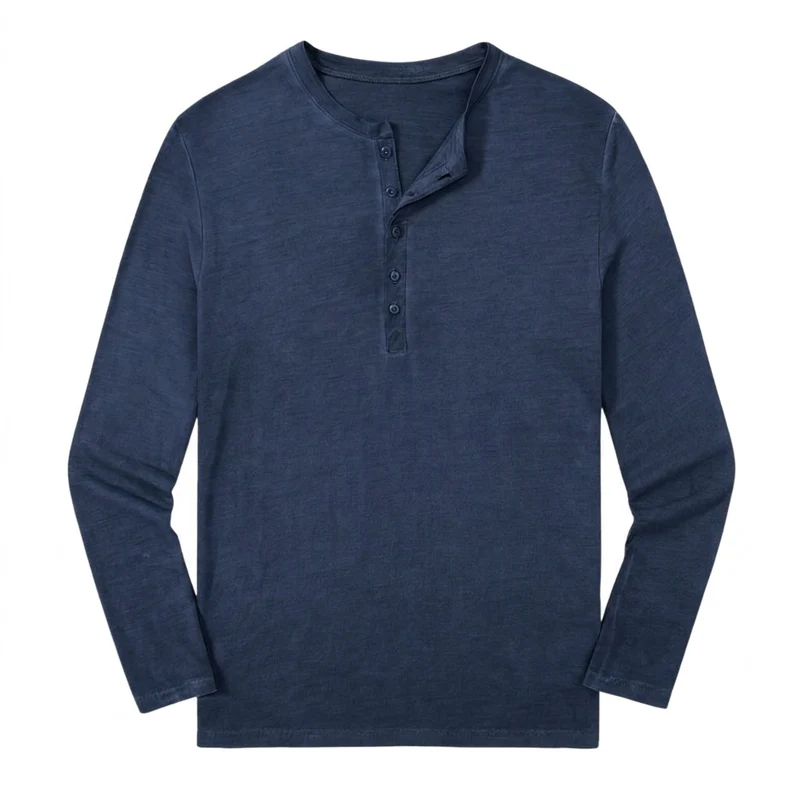 Herren-Langarm-Henley-Shirt mit Knopfleiste und Rundhalsausschnitt