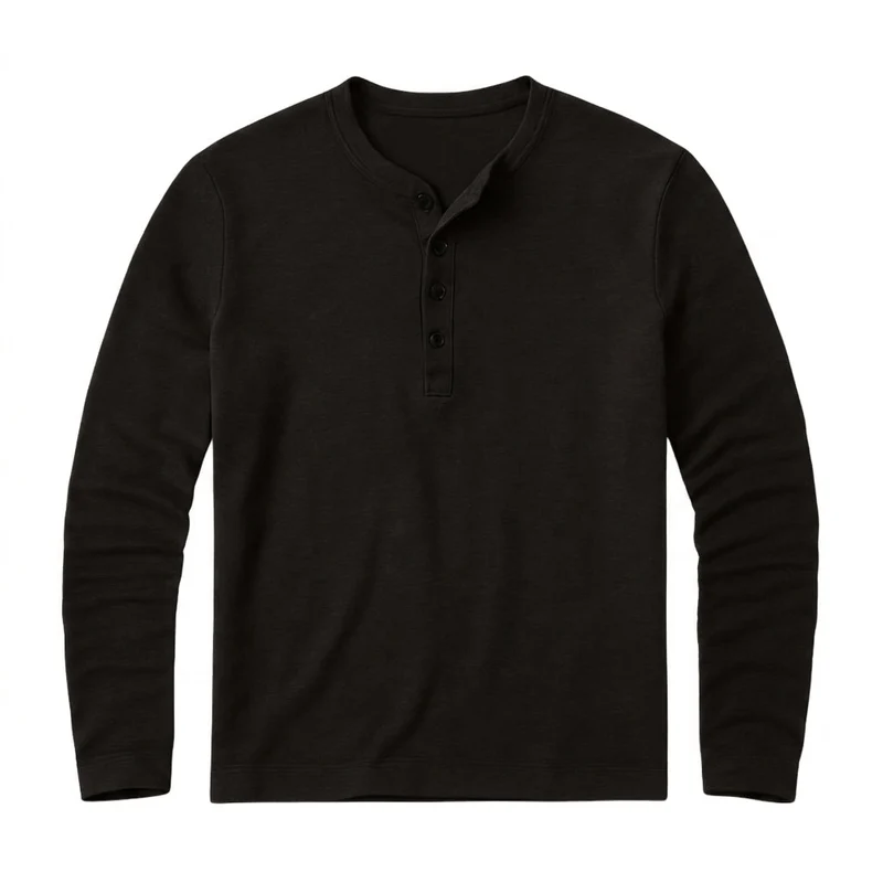 Herren-Langarm-Henley-Shirt mit Knopfleiste und Rundhalsausschnitt