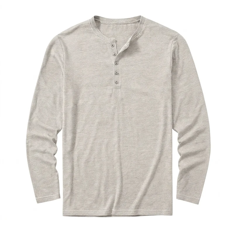 Herren-Langarm-Henley-Shirt mit Knopfleiste und Rundhalsausschnitt