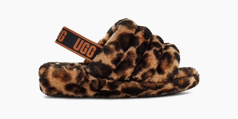 UGG Womens Fluff Yeah Slide Panther Print - Butterscotch