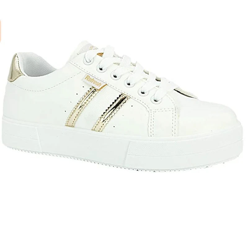Refresh Modische Damen-Sneaker – Weiß / Gold