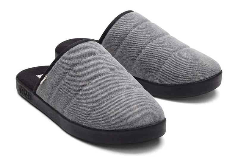 TOMS Herren Harbor Distressed Twill Quilted Slipper – Schwarz