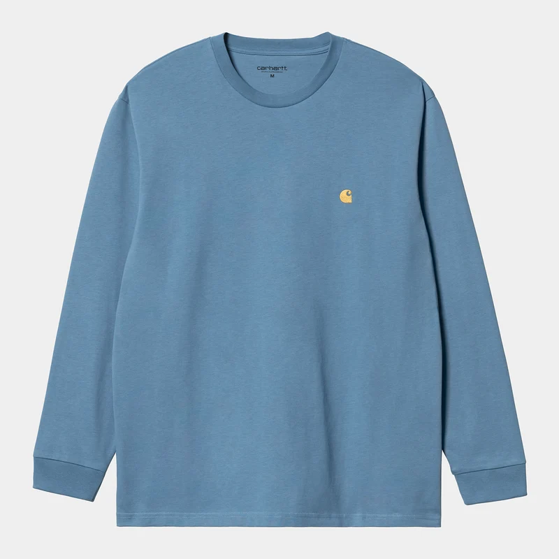 Carhartt WIP Herren Chase Langarm-T-Shirt – Icy Water / Gold