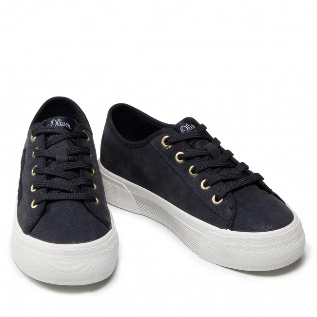 S.Oliver Damenmode-Sneaker mit Stickerei – Marineblau