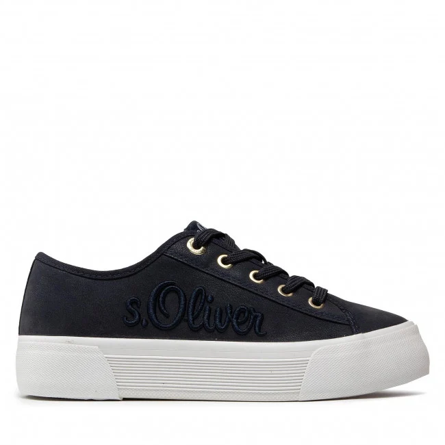 S.Oliver Damenmode-Sneaker mit Stickerei – Marineblau