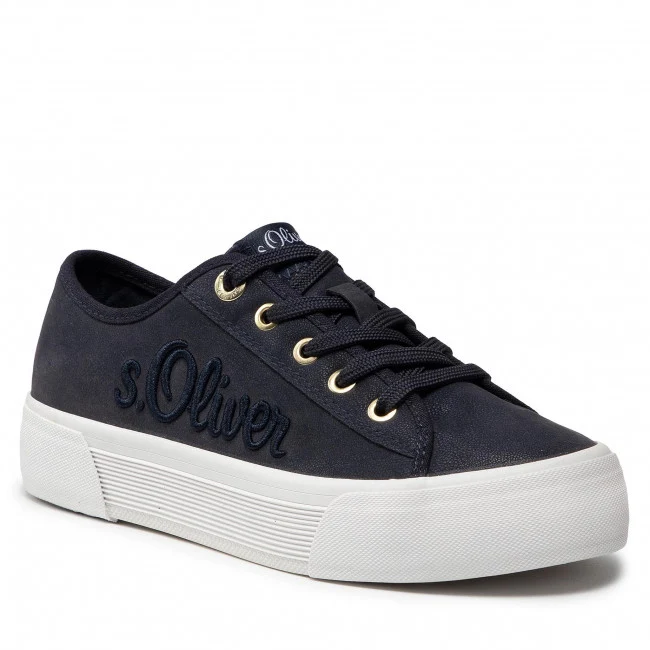 S.Oliver Damenmode-Sneaker mit Stickerei – Marineblau