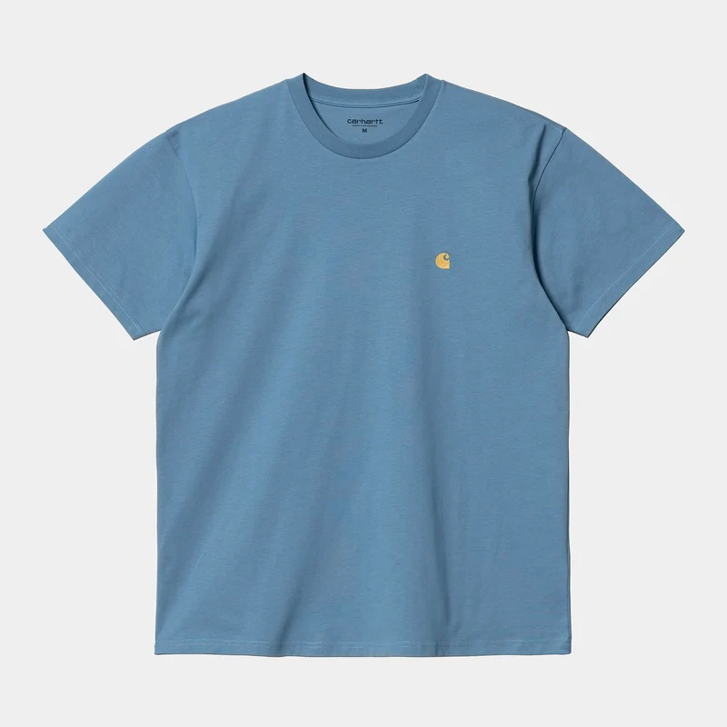 Carhartt WIP Herren Chase Kurzarm-T-Shirt – Icy Water / Gold