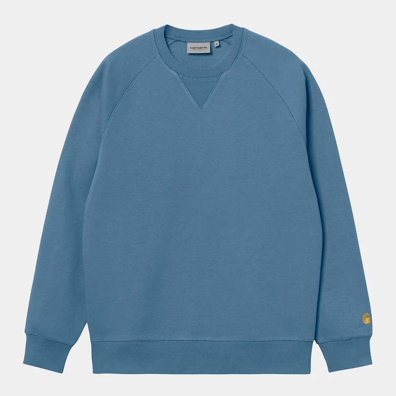 Carhartt WIP Herren Chase Sweat Top – Eisiges Wasser / Gold