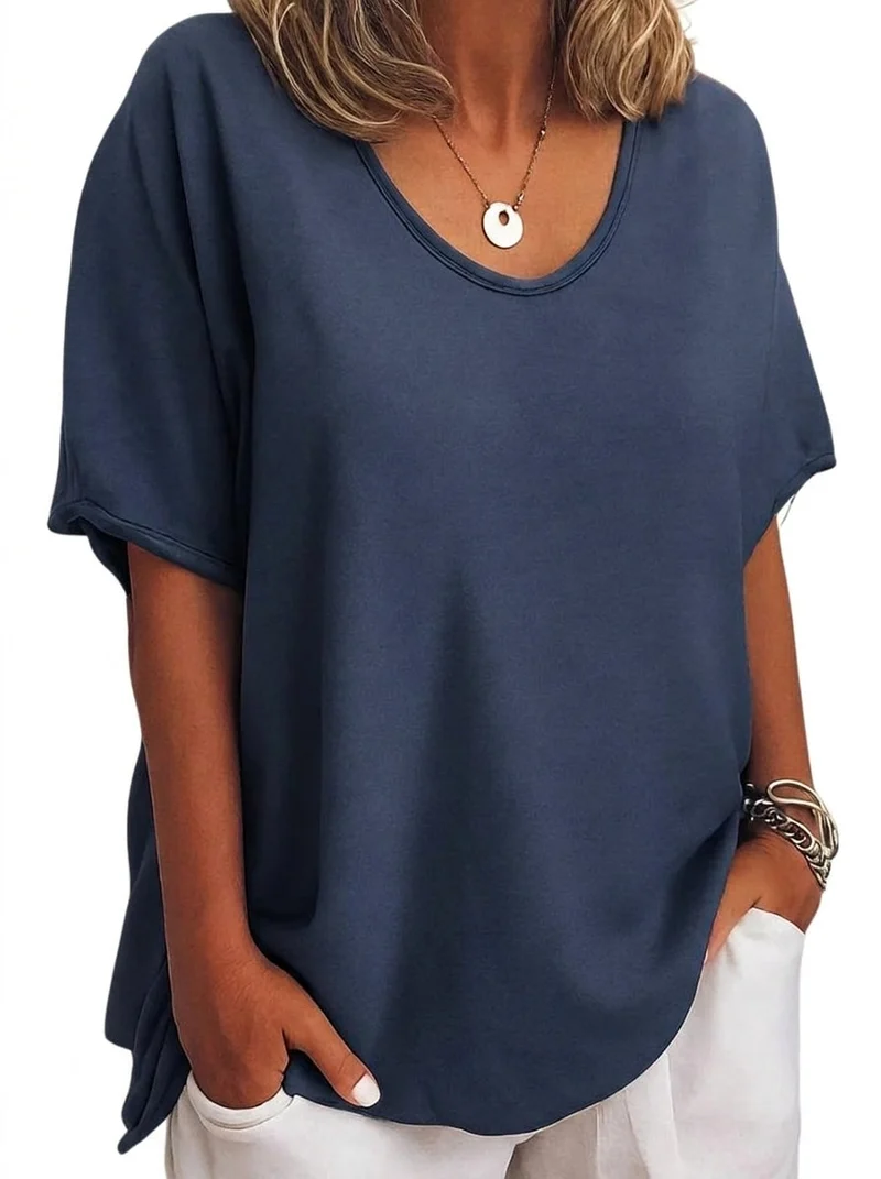 Damen-Oversized-T-Shirt mit V-Ausschnitt und kurzen Ärmeln