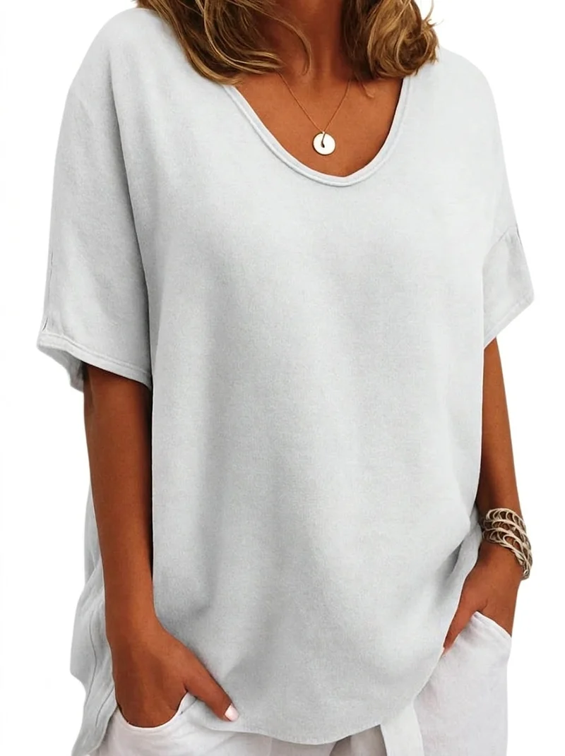Damen-Oversized-T-Shirt mit V-Ausschnitt und kurzen Ärmeln