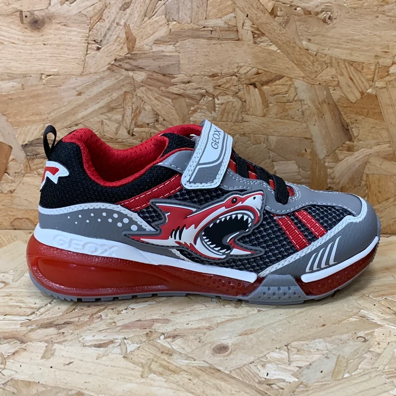 Geox Leuchtende Shark-Turnschuhe für Kinder – Grau / Schwarz
