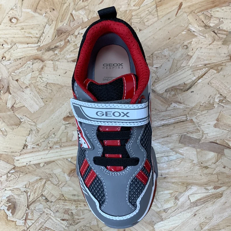 Geox Leuchtende Shark-Turnschuhe für Kinder – Grau / Schwarz