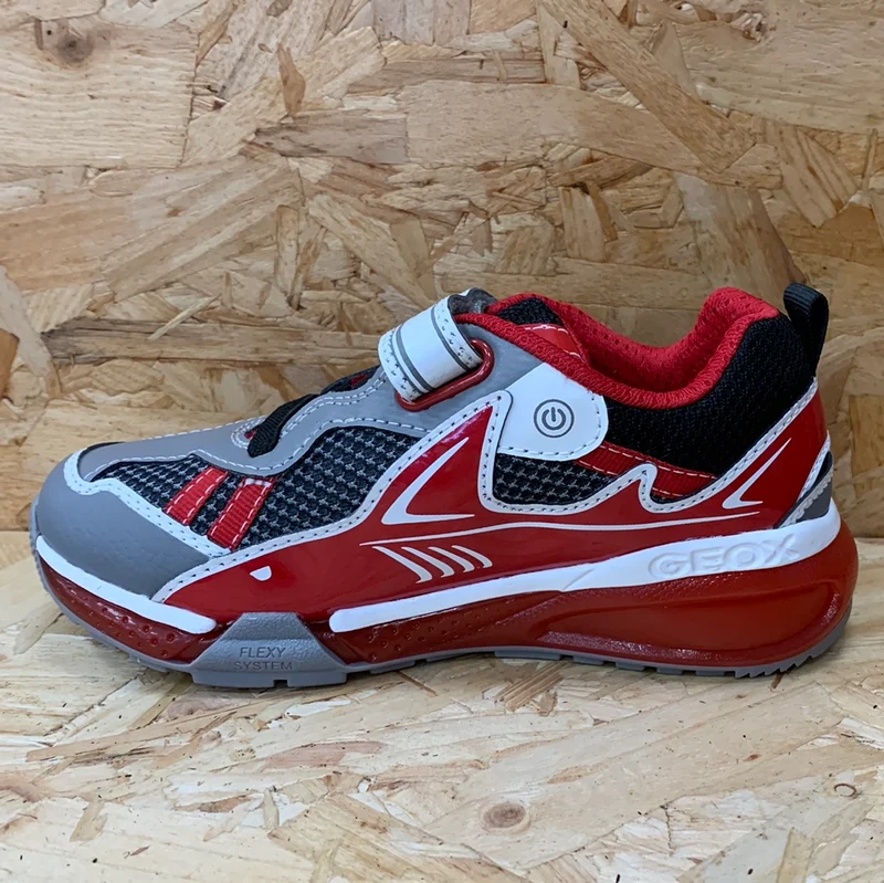 Geox Leuchtende Shark-Turnschuhe für Kinder – Grau / Schwarz
