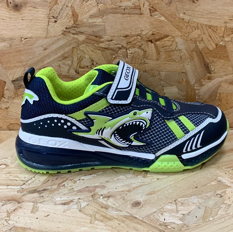 Geox Leuchtende Shark-Turnschuhe für Kinder – Marineblau/Limette
