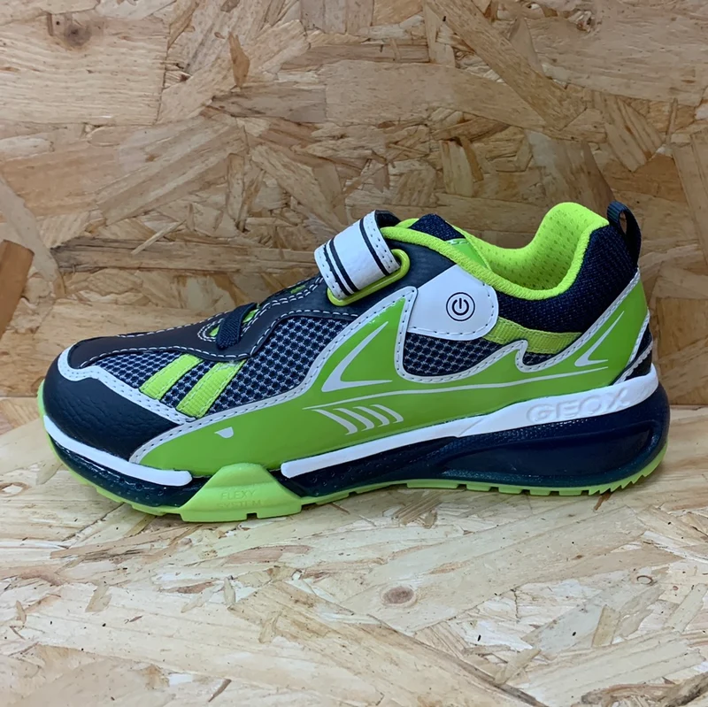 Geox Leuchtende Shark-Turnschuhe für Kinder – Marineblau/Limette