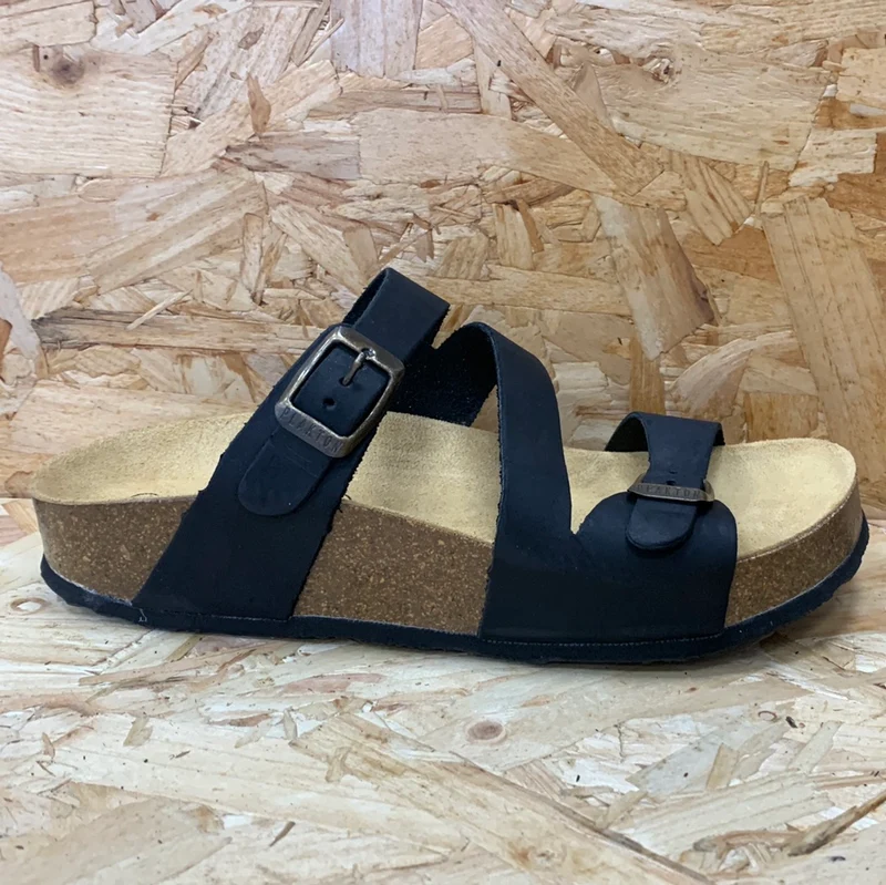 Plakton Seville Mid Waxy Ledersandale für Damen – Schwarz