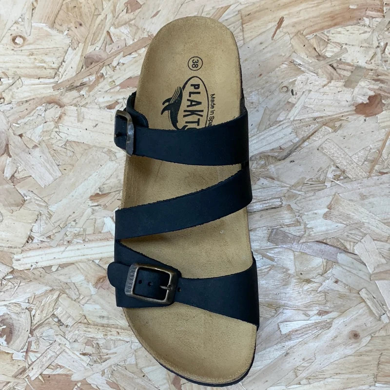 Plakton Seville Mid Waxy Ledersandale für Damen – Schwarz