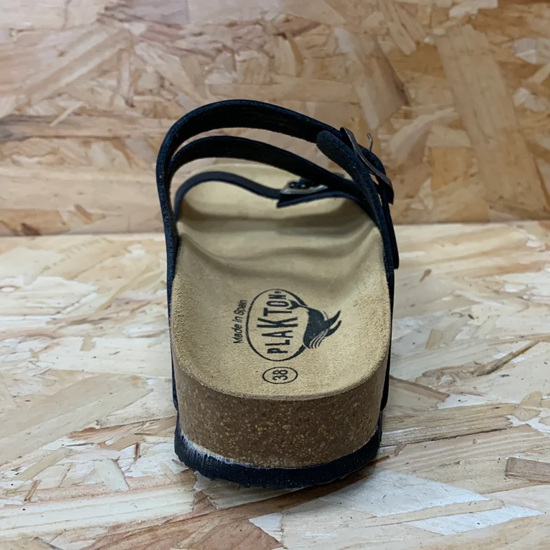 Plakton Seville Mid Waxy Ledersandale für Damen – Schwarz