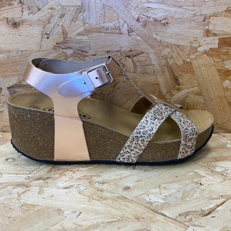 Plakton Damen-Sandale „Pisa Hi“ aus Metallic-Leder – Roségold