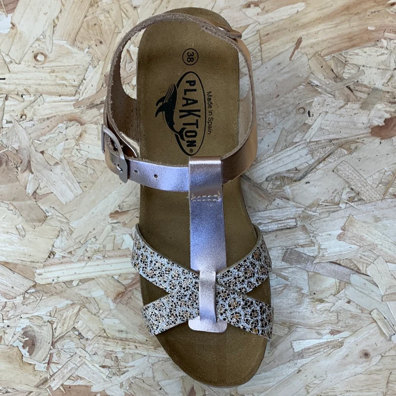 Plakton Damen-Sandale „Pisa Hi“ aus Metallic-Leder – Roségold