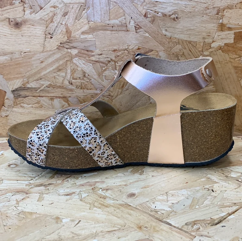 Plakton Damen-Sandale „Pisa Hi“ aus Metallic-Leder – Roségold