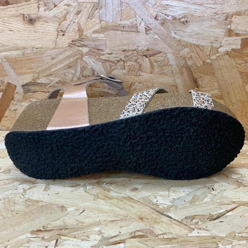 Plakton Damen-Sandale „Pisa Hi“ aus Metallic-Leder – Roségold